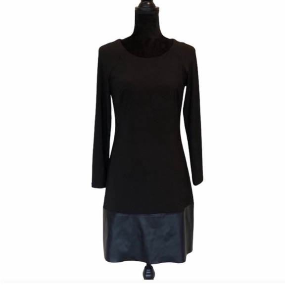 Frank Lyman pullover black long sleeve stretch vegan leather trim dress medium - Picture 1 of 9
